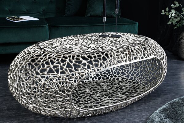 Couchtisch Metall in Silber 119 x 66 cm Handarbeit