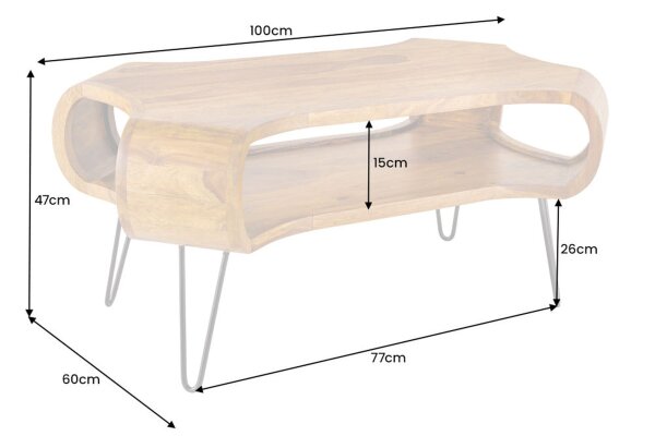 Couchtisch Sheesham Holz Metall 100 x 55 cm