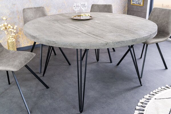 Esstisch rund Ø 120 cm Grau Schwarz Mango Holz Metall