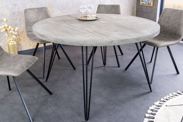 Esstisch Mango Holz Metall in Grau Schwarz 80x80 cm