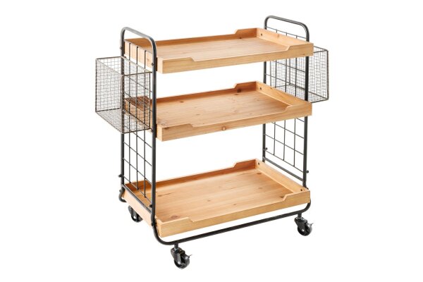 Küchenwagen mit Rollen Tabletts Holz (Kiefer) Metall