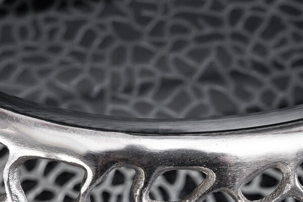 Couchtisch Metall Hartglas in Silber 74x74 cm Handarbeit