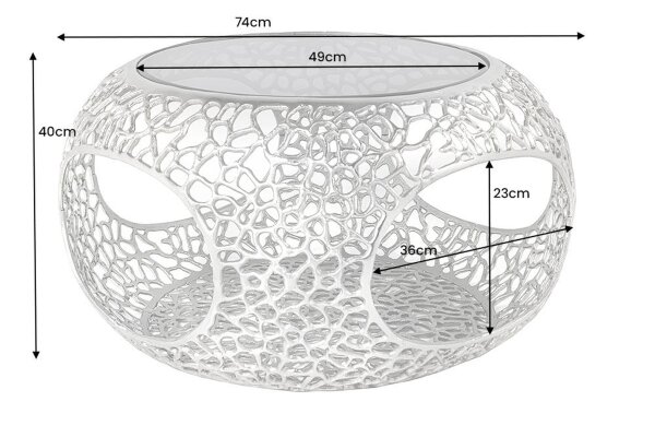 Couchtisch Metall Hartglas in Silber 74x74 cm Handarbeit