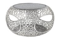 Couchtisch Metall Hartglas in Silber 74x74 cm Handarbeit