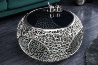 Couchtisch Metall Hartglas in Silber 74x74 cm Handarbeit