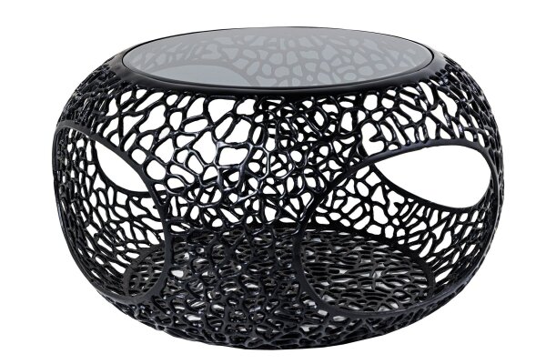Couchtisch Metall Hartglas in Schwarz 74x74 cm Handarbeit