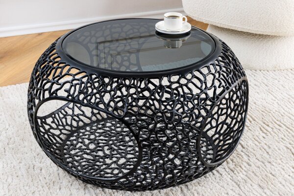 Couchtisch Metall Hartglas in Schwarz 74x74 cm Handarbeit