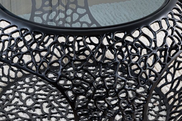 Couchtisch Metall Hartglas in Schwarz 74x74 cm Handarbeit
