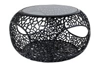 Couchtisch Metall Hartglas in Schwarz 74x74 cm Handarbeit