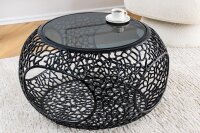 Couchtisch Metall Hartglas in Schwarz 74x74 cm Handarbeit