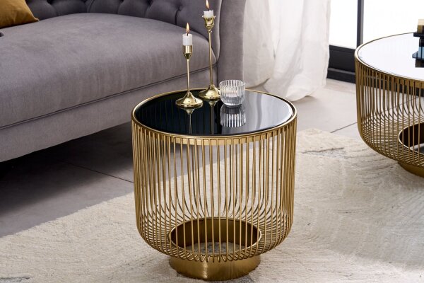 Beistelltisch Gold Schwarz rund Ø 41 cm Hartglas Metall