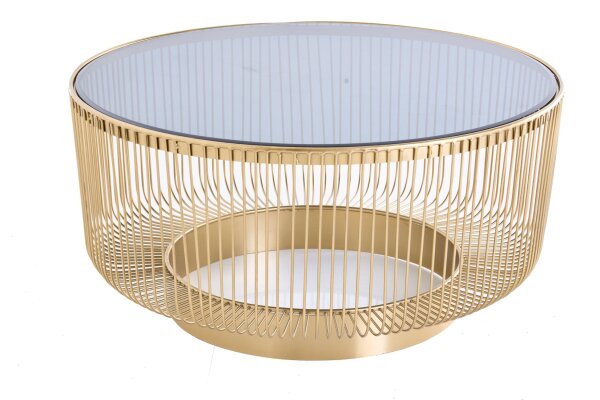 Couchtisch Hartglas Metall in Gold Schwarz Ø 79 cm rund