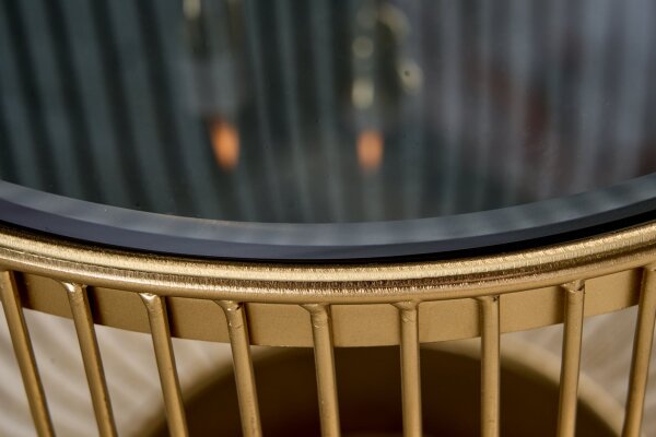 Couchtisch Hartglas Metall in Gold Schwarz Ø 79 cm rund