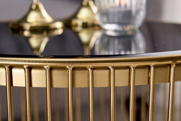 Couchtisch Hartglas Metall in Gold Schwarz Ø 79 cm rund