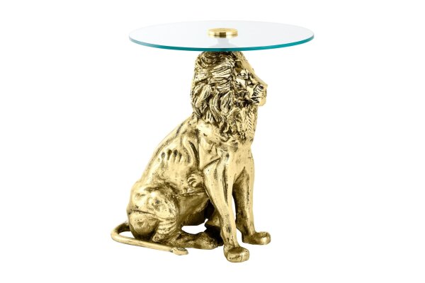 Beistelltisch rund Ø 45 cm Handarbeit Löwe in Gold