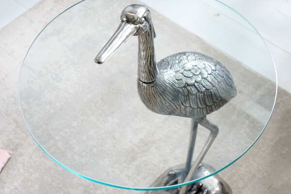 Beistelltisch Hartglas Metall in Silber 50x50 cm Handarbeit