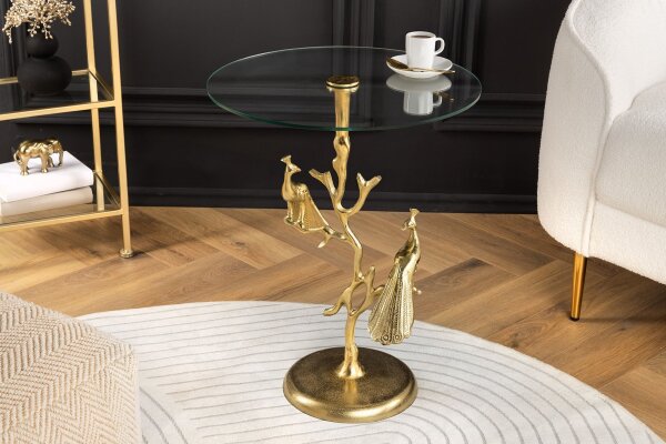 Beistelltisch Handarbeit Pfau in Gold Ø 45 cm rund