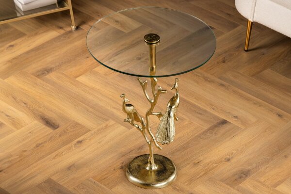 Beistelltisch Handarbeit Pfau in Gold Ø 45 cm rund
