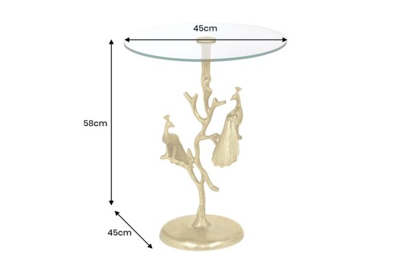 Beistelltisch Handarbeit Pfau in Gold Ø 45 cm rund