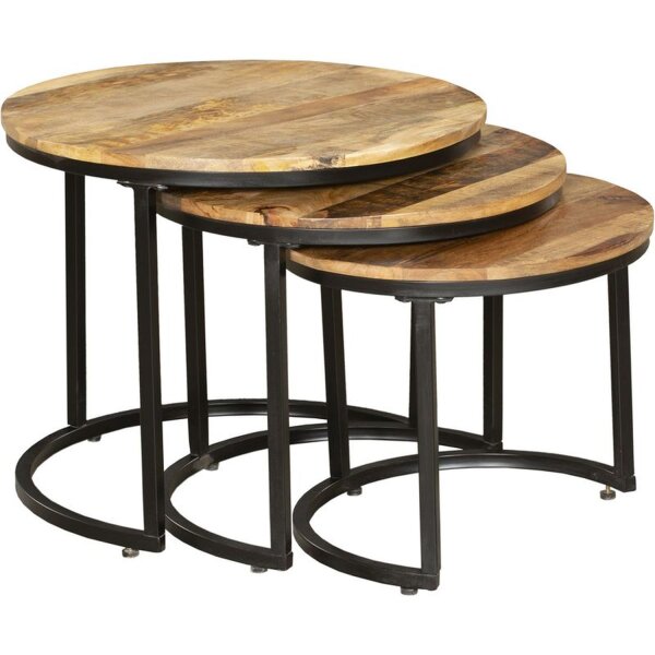 Beistelltisch rund 3er Set Mango Holz Stahl MELTON