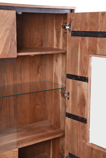 Vitrine Holz Glas Metall 150 cm hoch Natur Schwarz Modern