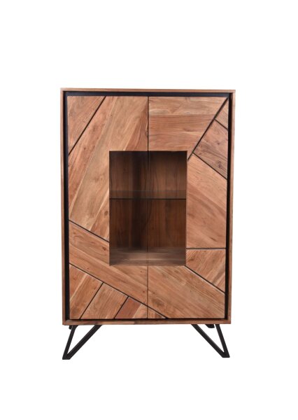 Vitrine Holz Glas Metall 150 cm hoch Natur Schwarz Modern