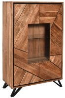 Vitrine Holz Glas Metall 150 cm hoch Natur Schwarz Modern