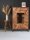 Vitrine Holz Glas Metall 150 cm hoch Natur Schwarz Modern