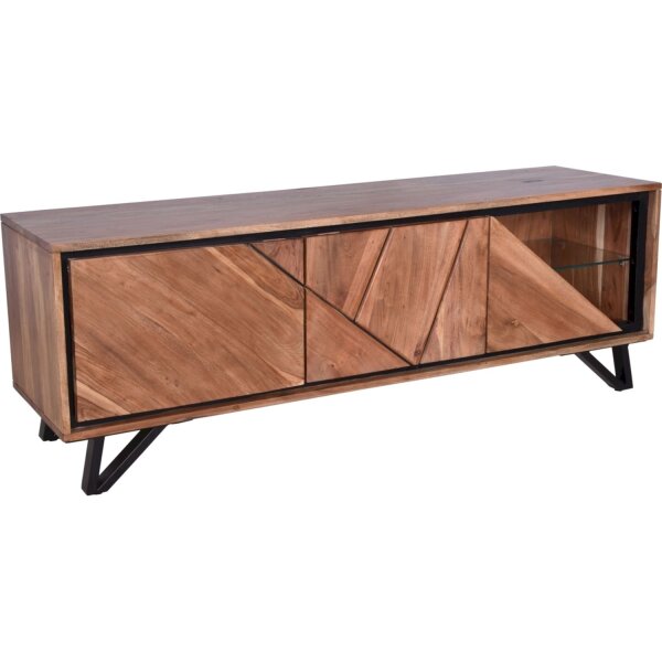 Modernes TV Lowboard mit Beleuchtung 150 cm Holz Glas Metall