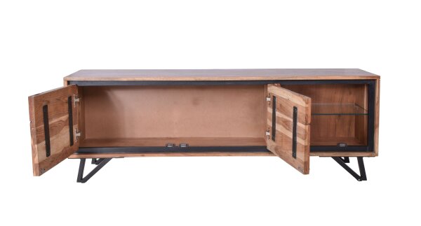 Modernes TV Lowboard mit Beleuchtung 150 cm Holz Glas Metall