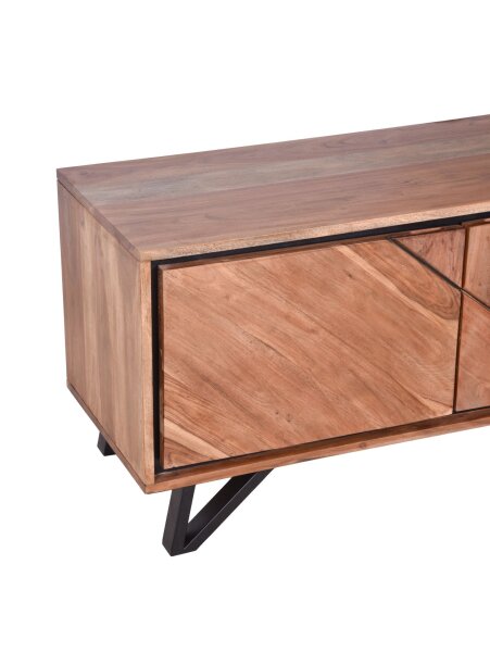 Modernes TV Lowboard mit Beleuchtung 150 cm Holz Glas Metall