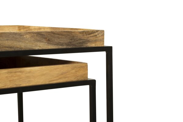 2er Set Beistelltische quadratisch Mangoholz Stahl MORLEY