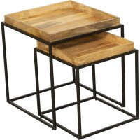 2er Set Beistelltische quadratisch Mangoholz Stahl MORLEY