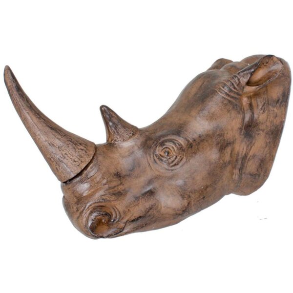 Wandskulptur Nashorn Kopf Polyresin B: 61 cm Braun künstlich