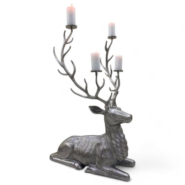 XXL Kerzenständer Hirsch groß H: 142,5cm in Silber
