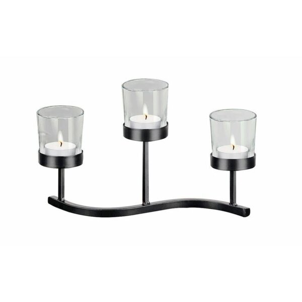 Kerzenständer für Teelichter B: 26cm klein Schwarz Glas Stahl