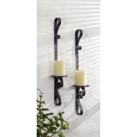 Kerzenhalter Wand 2er Set H: 56 cm Glas Stahl Schwarz