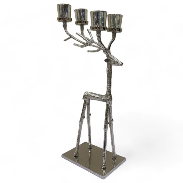 Kerzenhalter Glas Alu H: 66 cm Hirsch Design in Silber