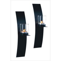 Kerzenhalter Wand 2er Set H: 29 cm Glas Stahl für...