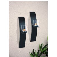 Kerzenhalter Wand 2er Set H: 29 cm Glas Stahl für...