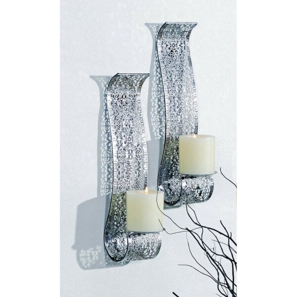 Wandkerzenhalter 2er Set H: 37,5 cm Stahl in Silber