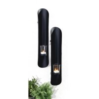 Wandkerzenhalter 2er Set Schwarz Metall Glas H: 41,5 cm...