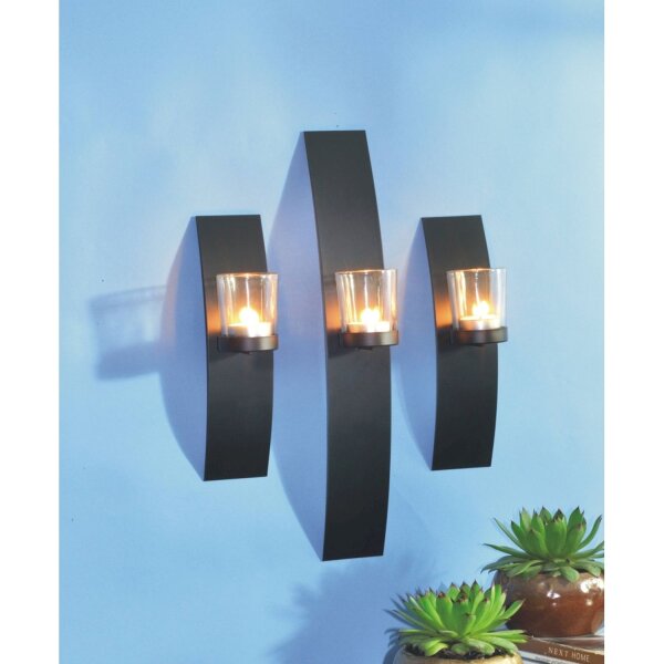 Wandkerzenhalter Schwarz 3er Set Stahl Glas Modern