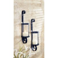 Wandkerzenhalter 2er Set Rustikal Schwarz H: 38cm Stahl Glas