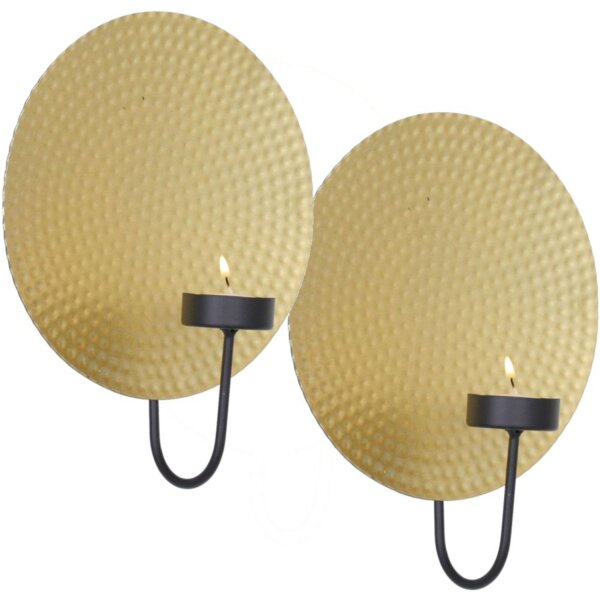 Wandkerzenhalter 2er Set B: 18 cm rund in Gold Schwarz