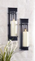 Wandkerzenhalter Schwarz Metall Glas H: 41 cm Modern 2er Set
