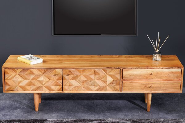 Fernsehschrank Holz 145 cm Handarbeit 2 Schubladen Türen