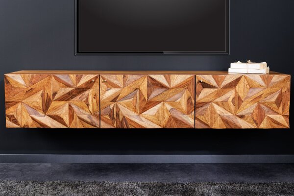 TV Hängeboard Sheesham Holz 160 cm Handarbeit massiv