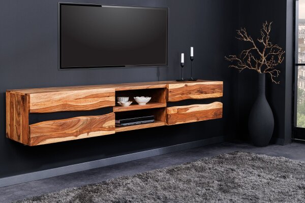TV Hängeboard Sheesham Holz Metall 160 cm Baumkante