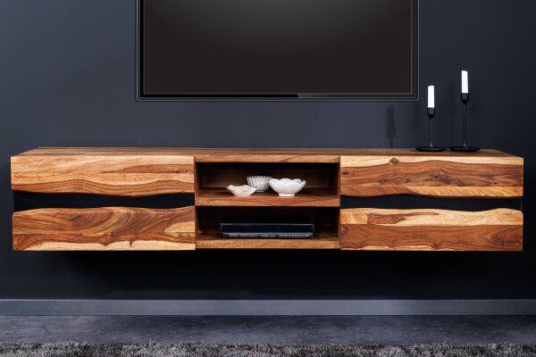 TV Hängeboard Sheesham Holz Metall 160 cm Baumkante